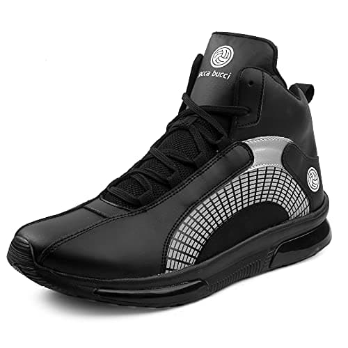 Bacca Bucci® Superstar 2.0 Men Fashion Hi Top Sneakers/Street Wear with Dual Air Cushion Rubber Outsole for Swag, Travel, Parties, Dancing, Dating, Streets & Fun- Black, Size UK8