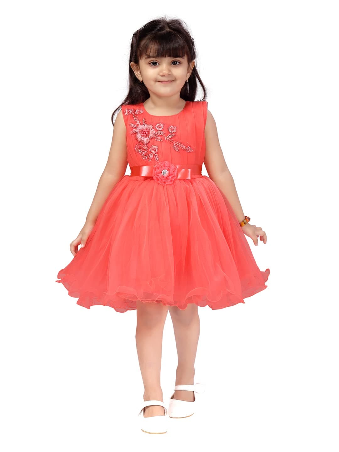Aarika Girl's net a-line Knee-Long Dress (FK-24314-GAJRI-20)