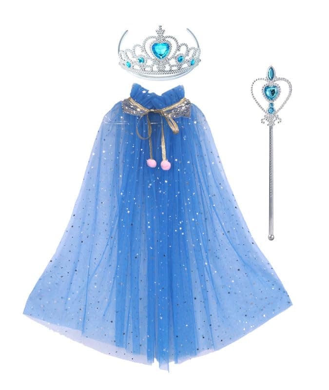 YUPPIN Princess Cape for Girls – Colorful Sequin Cloak with Crown and Wand for Birthday, Halloween, Fancy Dress & Carnival