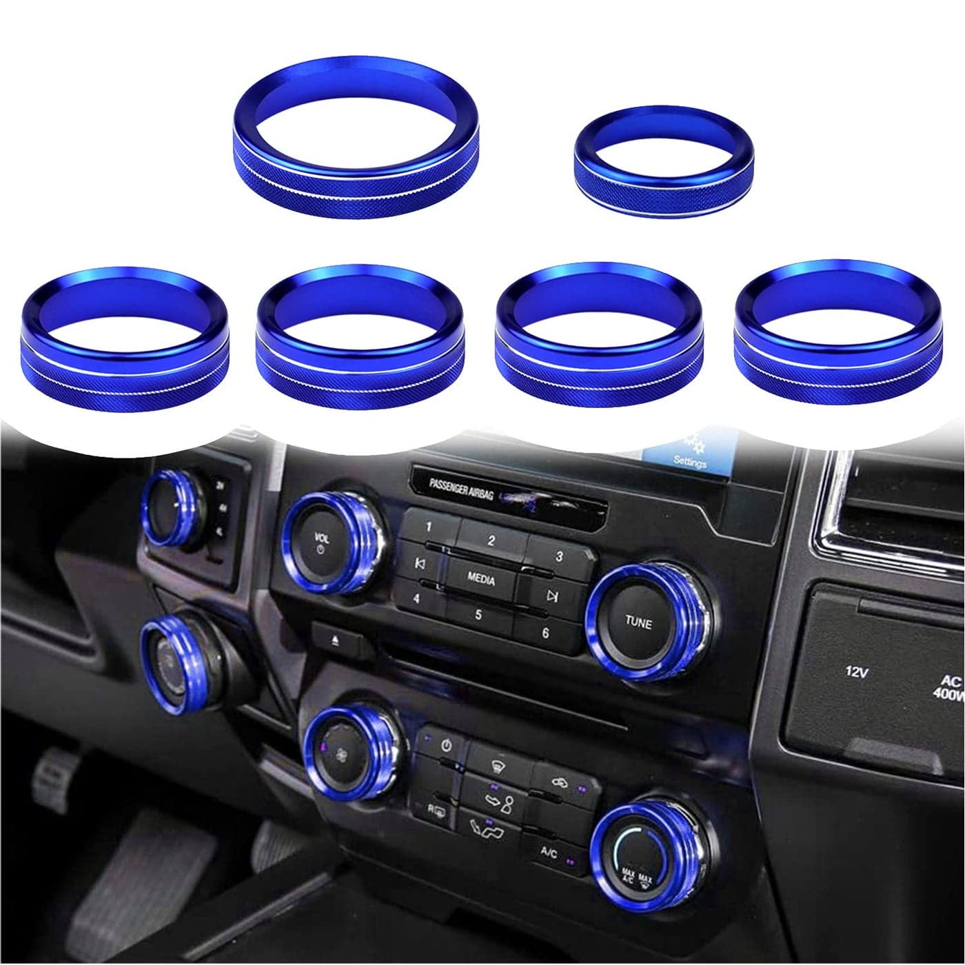 Knob Cover for F150 AC Climate Control SwitchTrailer4WDVOLTune Button Interior Center Console Trim Accessories Compatible with Ford F150 XLT 2016 2017 2018 2019 Blue 6 Pcs