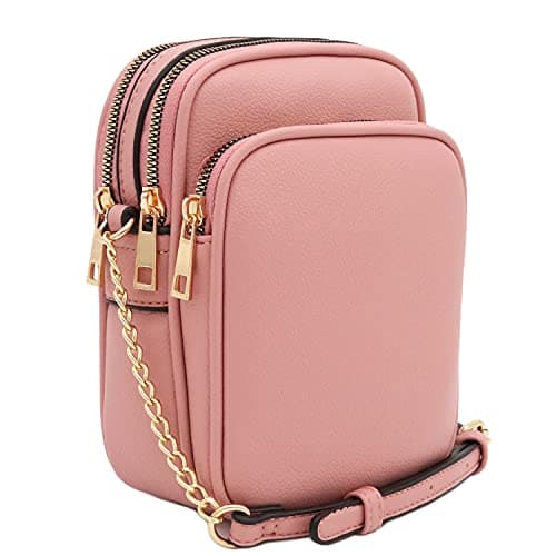FashionPuzzle Multi Pocket PU Leather Casual Crossbody Bag with Adjustable Strap (Dusty Pink)
