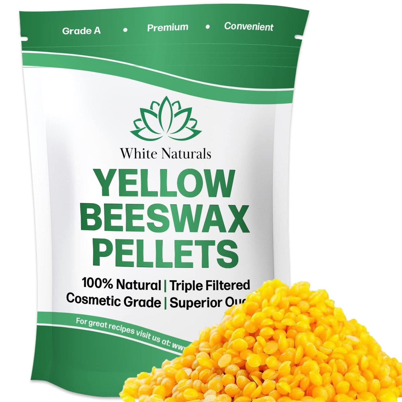 White Naturals Yellow Beeswax Pellets 1lb 16oz Pure Natural Cosmetic Grade Organic Bees Wax Pastilles Triple Filtered Great For Candle Making Soap Food Wrap DIY Lip Balms Lotions