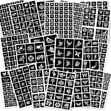 575pcs Temporary Tattoo Stencils 20 Sheets Tattoo Stencil Kit for Women Girls Kids and Boys Face Body Paint DIY Art Reusable Glitter Tattoo Stencils Pack