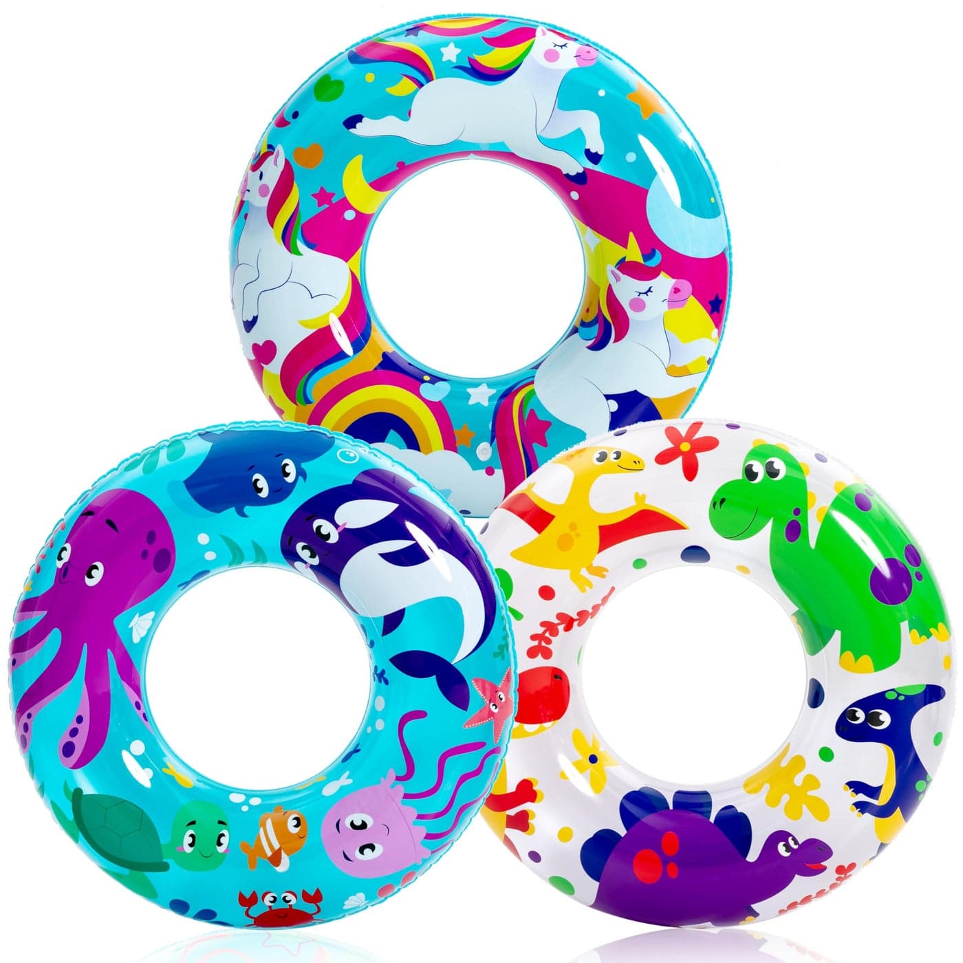 JOYIN 3 Pack Pool Floats, Pool Tube for Kids Swim Rings Inflatable Tubes, Unicorn Sea Animal Tubes Floatie Ring Water Toys for Swimming, Summer Beach Party