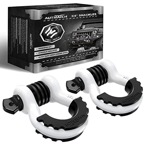 AUTMATCH D Ring Shackle 3/4" Shackles (2 Pack) 41,887Ibs Break Strength, Clevis Shackle with 7/8" Screw Pin and Shackle Isolator Washers Kit for Tow Strap Winch Off Road Vehicle Recovery, White