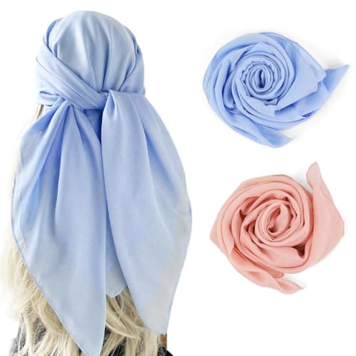SANNIDHI® 2pcs Head Scarf for Women Stylish, Hijab Hair Scarf for Women, 38 In Square Silk Scarf for Women, Soft Polyester Headwrap Scarf for Women for Head Gift for Women (Pink & Blue)