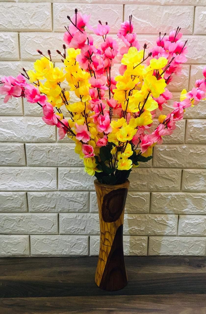 AWICKTIK Polyester Pack of 2 Attractive Real Touch Artificial Flowers for Decoration Blossom Flower Bunch for Vase Home Decor Office Decor Without Vase 60 Cm Height YellowPink