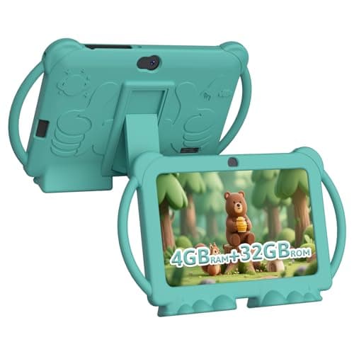 HOTTABLET Kids Tablet 7 inch Android, 4GB RAM 32GB ROM, 1TB Expandsion, with Parental Control, WiFi, Bluetooth, Dual Camera with Silicone Case, 1PCS (Green)
