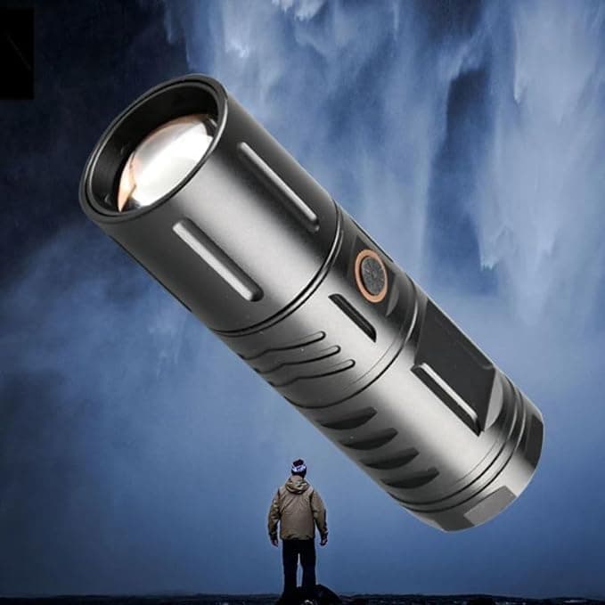 Calyrex 2000 High Lumen TypeC USB Rechargeable Tactical Lantern Super Bright LED Flashlight Waterproof Handheld Flashlight with 5 Modes for Camping Emergency Hiking