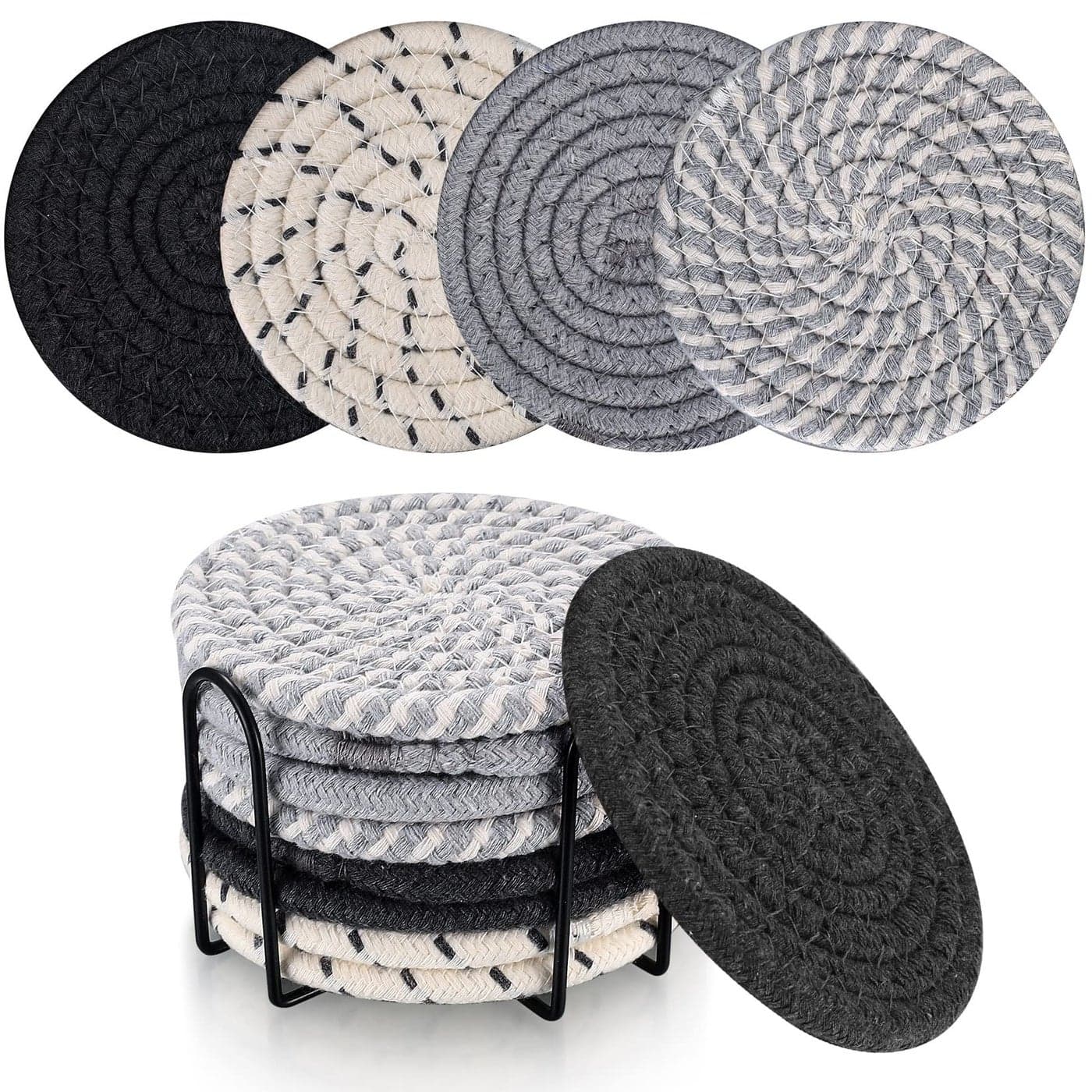 TOOINKCV 8 Pcs Absorbent Coasters for Drinks Cotton Woven Drink Coaster Braided Coasters HeatResistant for Home Coffee Table Desk Cups Tabletop Protection Coaster