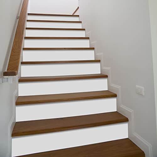funlife 10 Strips 47.24"x7.08" Peel and Stick Stair Risers Stickers, Self Adhesive Vinyl Stair Stickers Decals, Staircase Murals Decor for Steps, Pure White