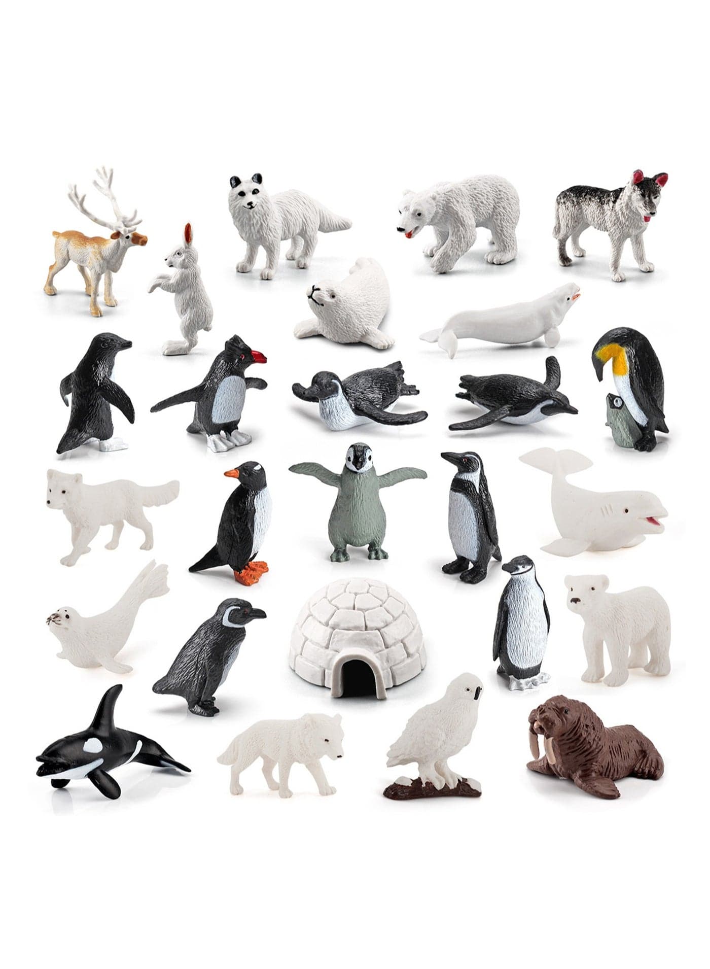 26-Piece Set Of Simulated Penguin, White Fox, Seal, Whale, Polar Bear, Husky, Reindeer Polar Animal Model Ornaments