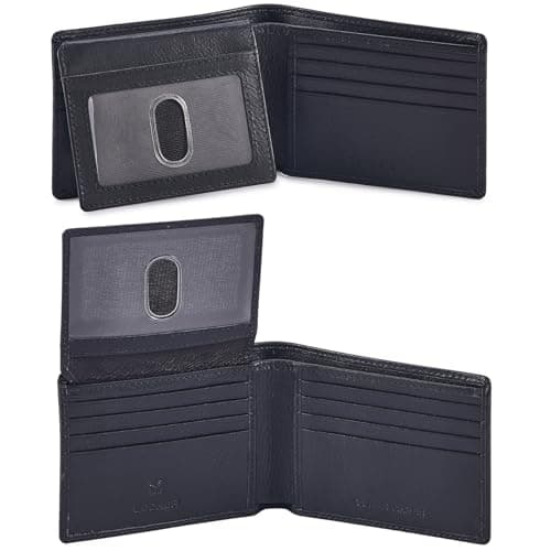 Cochoa Bifold Wallet for Men's Real Genuine Slim Leather RFID Blocking 2 ID Windows Stylish Travel Gift Box (NAPA, BLACK)