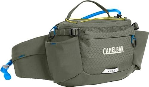 CamelBak MULE 5 Hydration Waist Pack with 50oz Lumbar Reservoir Stable Carry and Smart Storage for Mountain Bike and Gravel Riding Dusty Olive 20