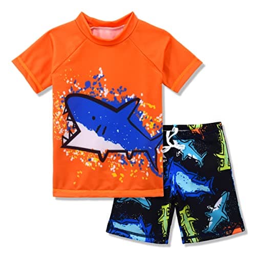 Boys Two Piece Rash Guard Swimsuits Kids Short Sleeve Sunsuit Swimwear Sets Shark Pattern 9T