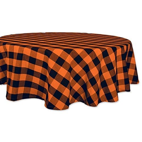 DII Buffalo Check Collection, Classic Farmhouse Tablecloth, Tablecloth, 70" Round, Orange & Black