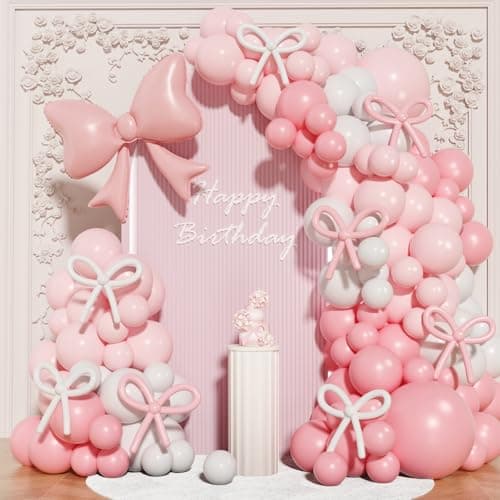 Coquette Birthday Decorations 149 Pcs Pink and White Bow Balloon Garland Arch Kit for Wedding Bridal Baby Shower Bachelorette Party Decorations