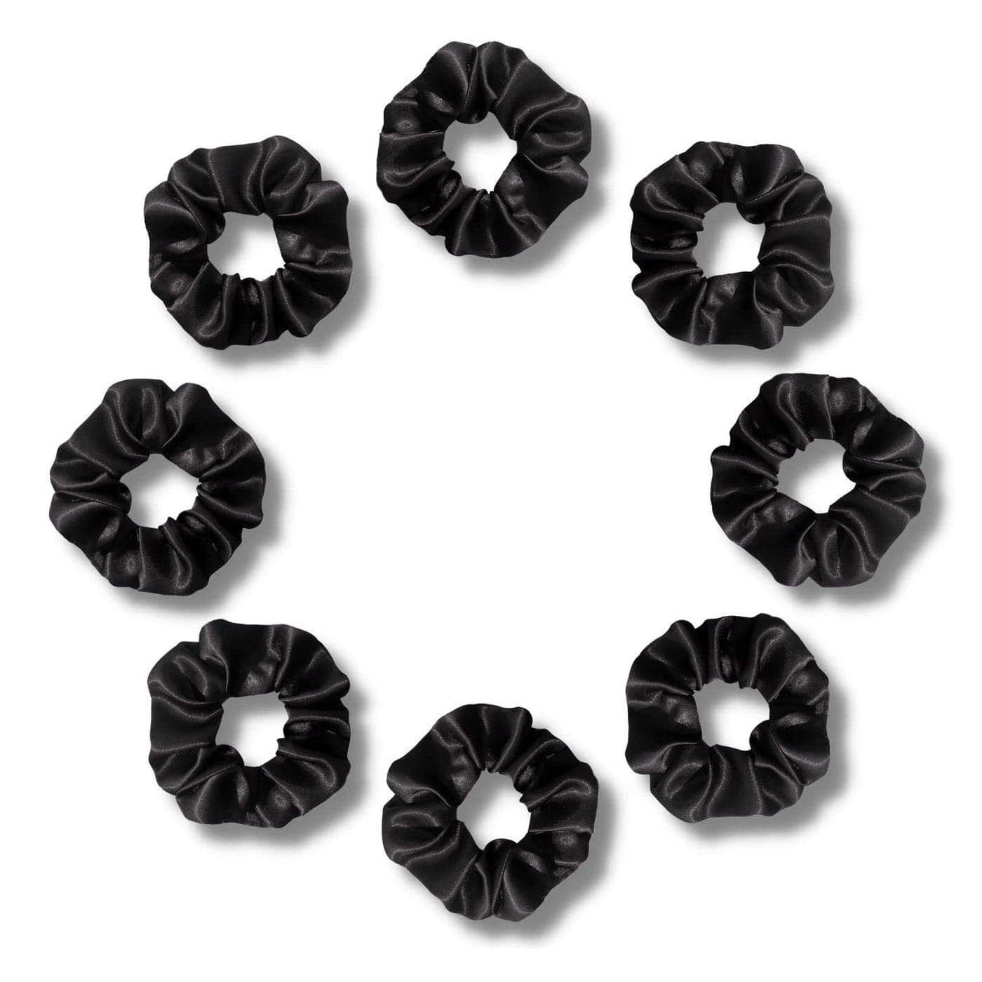 SILVR BEAR Luxury Black Satin Scrunchies Satin Hair Ties for thick curly Hair Scrunchies for Women and Girls Softer than Silk Hair Ties 8 Pack Black