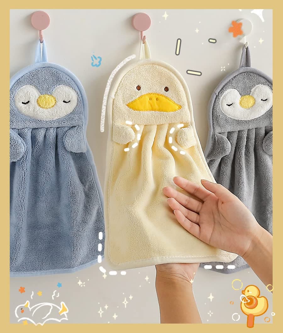 wolpin Microfiber Hand Towel 37 x 25 cm, Ultra Soft & Absorbent Face Towel for Kids, Men & Women, Bathroom, Kitchen, Washbasin Hanging Napkin, Cute Blue Penguin Design