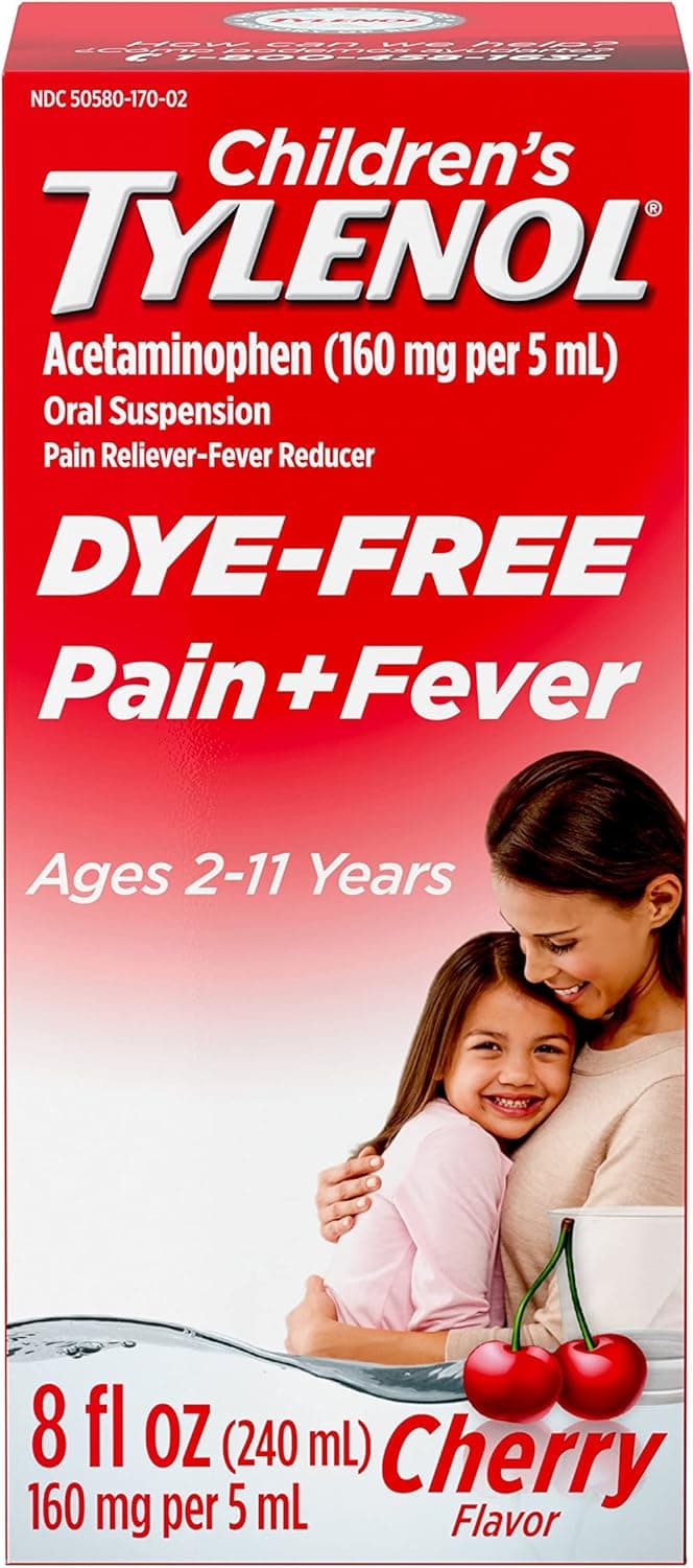 Tylenol Children's Pain + Fever Medicine with Acetaminophen, Dye-Free Cherry, 8 fl. oz