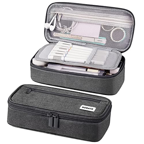 WEMATE Pencil Case Large Storage Organizer for Stationery Back to School Essential Teacher Must have Big Pencil Pouch Marker Case School Supplies for College High School Grey