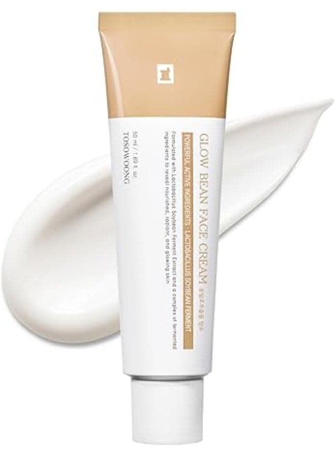 TOSOWOONG Glow Bean Face Cream, 63,844ppm Soybean Ferment Extract, Korean Skincare for Radiant Skin, Moisturizer for Smooth, Nourished Skin, Anti-Aging, Hydrating, K Beauty, 50ml / 1.69 fl. oz