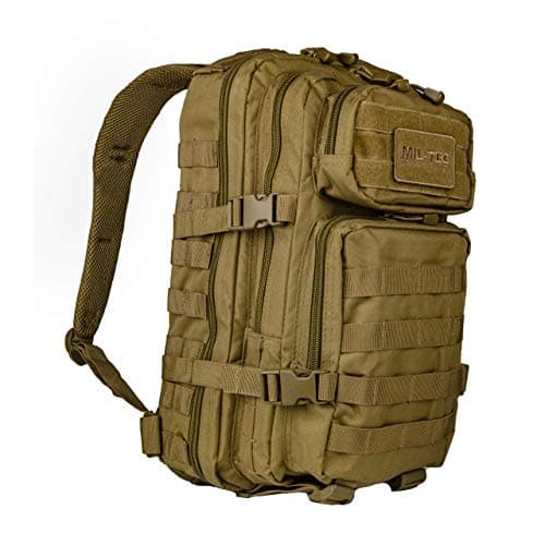 MilTec Unisex Assault Pack Rugged Durable Lightweight Ergonomic Versatile Tactical Outdoor Camping Hiking Backpack with Adjustable Padded Shoulder Straps MOLLE Loops Coyote 20L