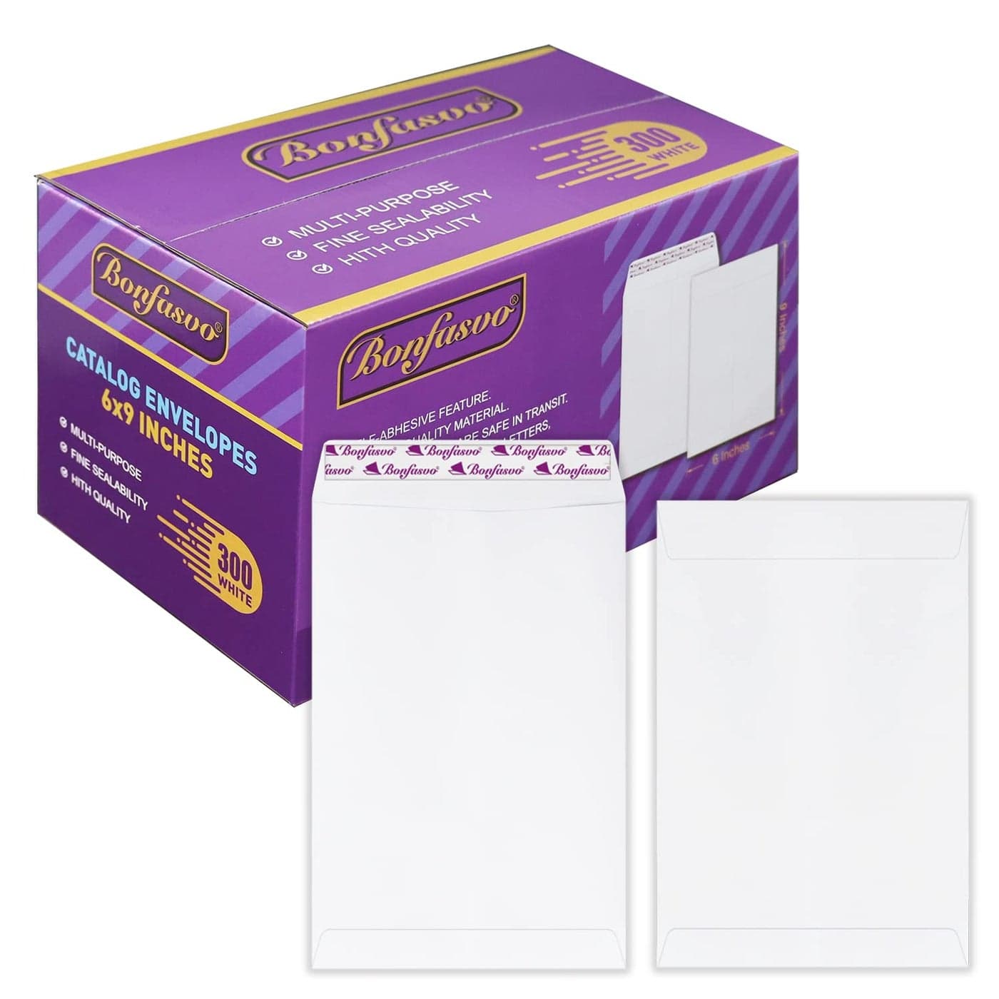 Bonfasvo 300 Pack 6x9 White Catalog Envelopes Peel Seal Security Mailing Envelopes 120GSM Kraft Paper self Seal Envelopes for Invitations Papers Photos Documents Pictures Papers Files