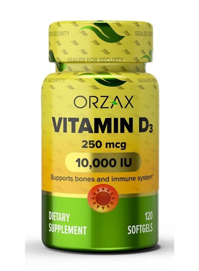 Vitamin D3 10000 iu, 120 Days Supply, Supports Immune System & Bone Healths, Mood Booster D3 Vitamin, Gluten-Free, 250 mcg, 120 Mini Softgels