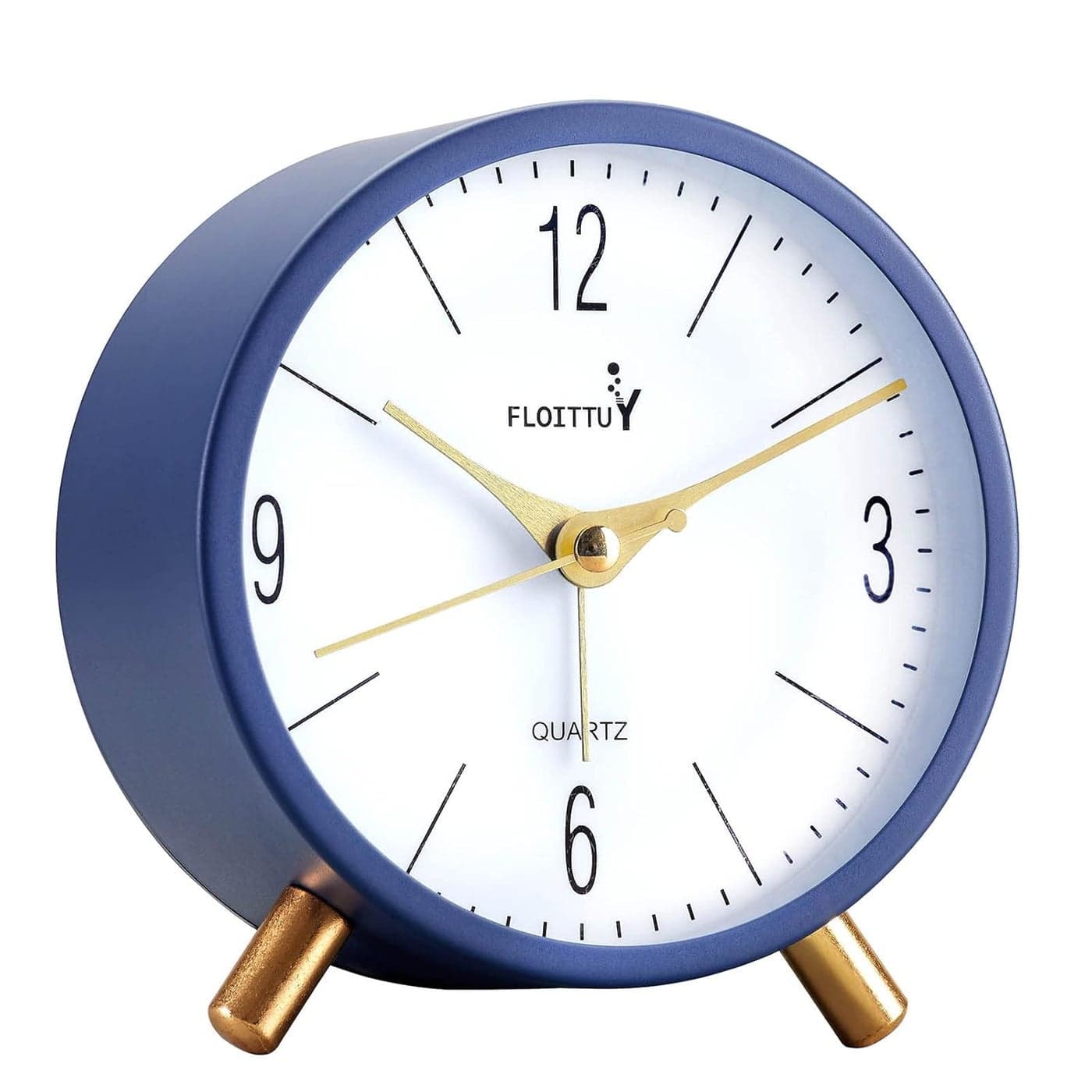 Kadio Metal 4 Inches Super Silent Alarm ClockFloittuy Navy Blue Beep Wake Round Alarm Clock with Night LightBattery OperatedEasy Set Entry Lux Stylefor Desk Bedroom and Home Decoration Analog