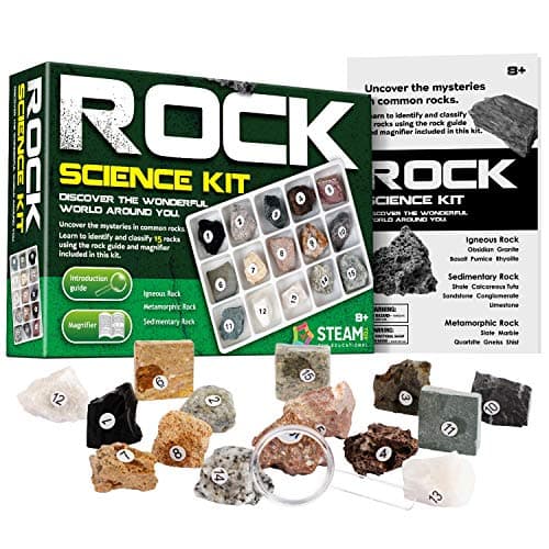 Rock Stone Collection 15 PCS with Collector Box STEM Toy Science Kit Geology Mineral Specimens Gift Presents for Kid Geologists
