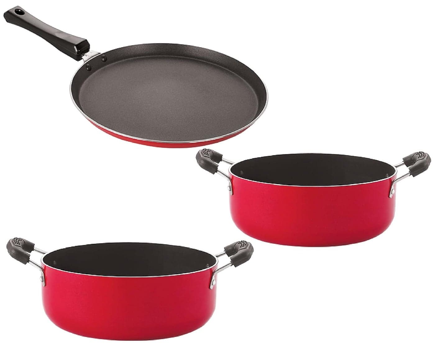 Nirlon Non Stick PFOA Free Scratch Resistant Coating Cookware Set of 3 Pieces (FT13_CS26_CS24)