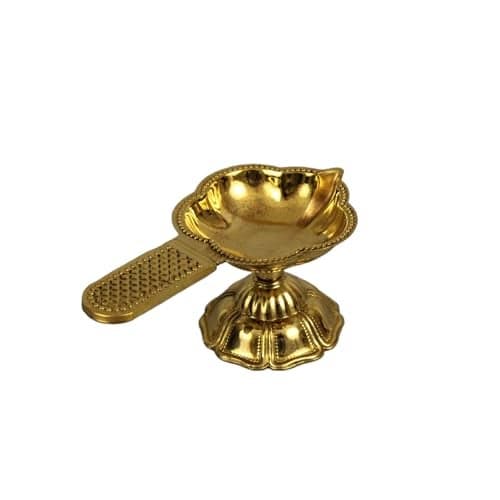 Spillbox Brass Lakshmi Aarti Diya with Handle for Puja | Pooja Aarti | Arti Deepak Deepam Oil Lamp for Home Mandir Temple Puja Articles Decor Gifts - Laxmi Aarthi Diya
