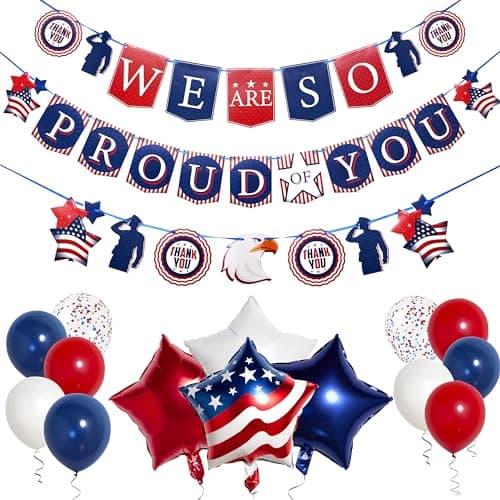 Pirese We Are So Proud of You Banner Army Party Decorations Police Party Decorations Air Force Party Decorations US Navy Party Decorations Welcome Home Banner Military Birthday Party Decorations