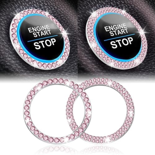 LivTee 2 PCS Crystal Combinatorial Rhinestone Car Engine Start Decoration Ring, Push to Start Button Cover Sticker, Bling Car Interior Accessories for Women, Automotive Decals, Pink