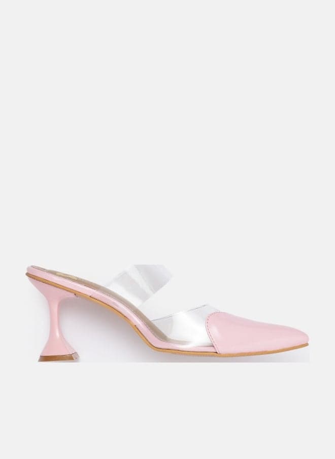 Amor Pink Heart Heels for Women - High Heels, 3 Inch Block Heel