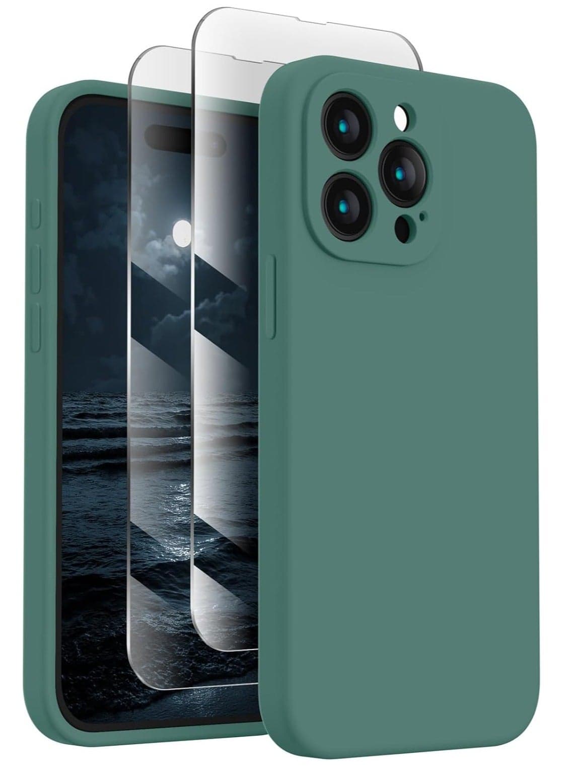 Designed for iPhone 15 Pro Max Case, Silicone Upgraded 【Camera Protection】 Phone Case with 【2 Screen Protectors】, Soft Anti-Scratch Microfiber Lining Inside, 6.7 inch, Midnight Green