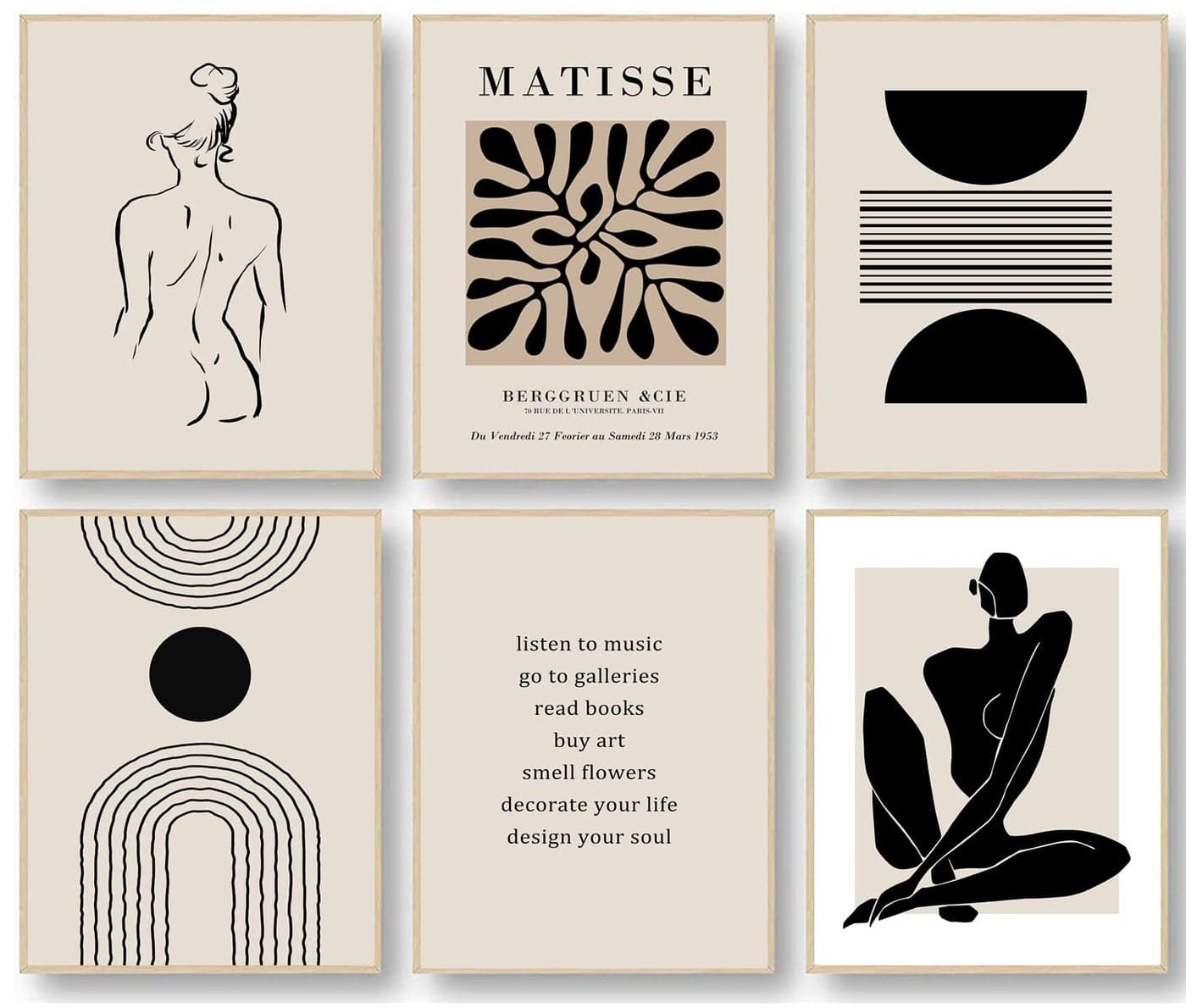 KBKBART Matisse Wall Art Prints Abstract Matisse Wall Art Exhibition Posters Black Beige Women Body Line Art Leaf Boho Art Prints Living Room Wall Decor8x10inch Unframed
