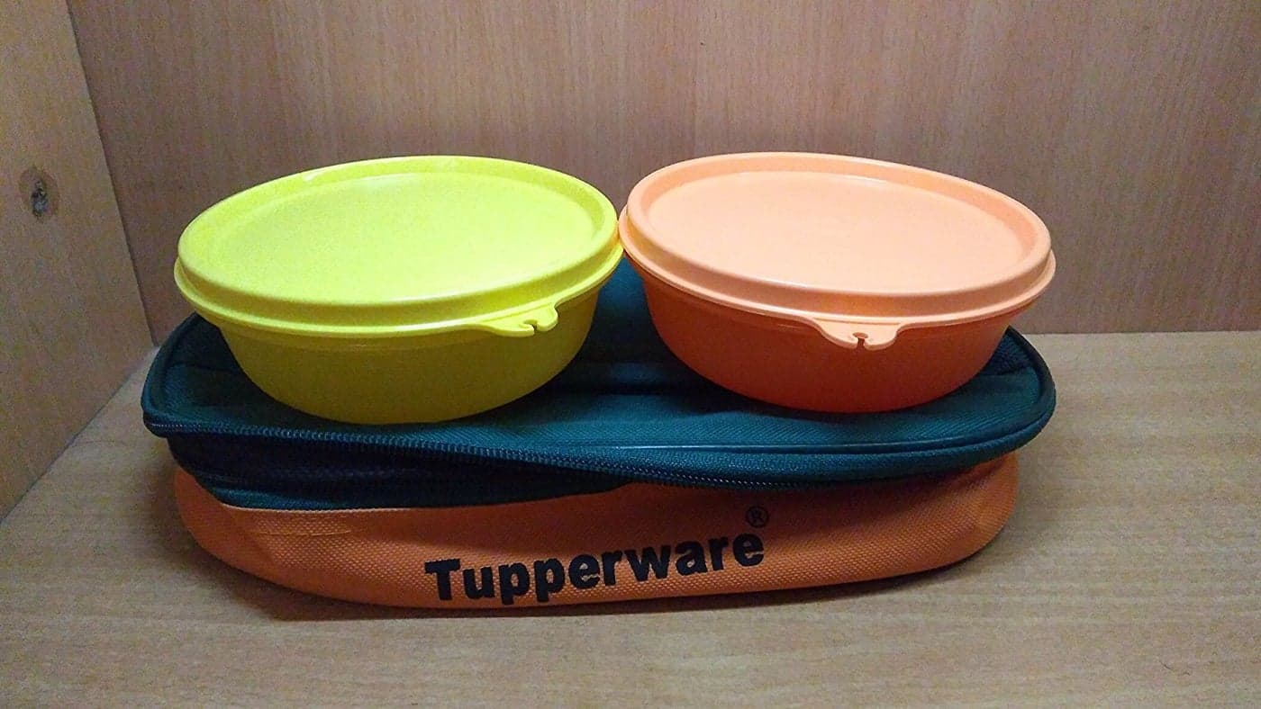 Tupperware Plastic Buddy Bag Set Of 2 (300 Ml Each) 2 Containers Lunch Box (600 Ml), Assorted