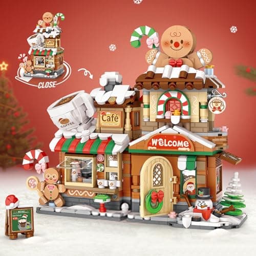 MEIEST Mini Christmas City Shop Street View Building Blocks SetSimulation Foldable Architecture Collection Construction Building Bricks ToyHome Decor Gingerbread Cafe