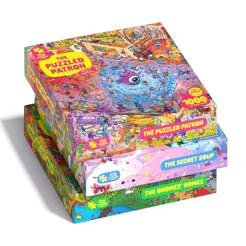 Magic Puzzles 3Pack Series Three The Secret Soup The Puzzled Patron The Gnomes Homes 1000 Piece Jigsaw Puzzles from The Magic Puzzle Company