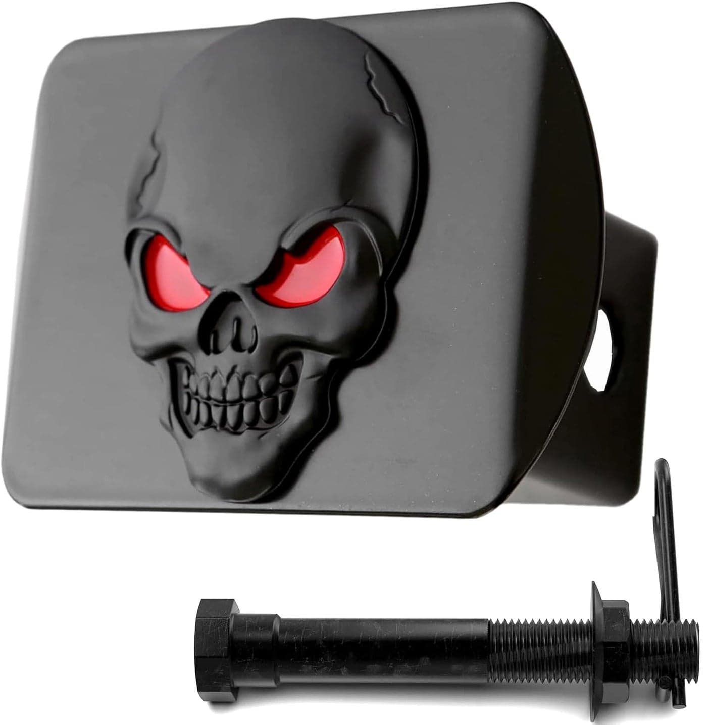 LFPartS Metal Skull 3D Emblem Trailer Hitch Cover Plug Fits 2 Receivers Black Red on Black