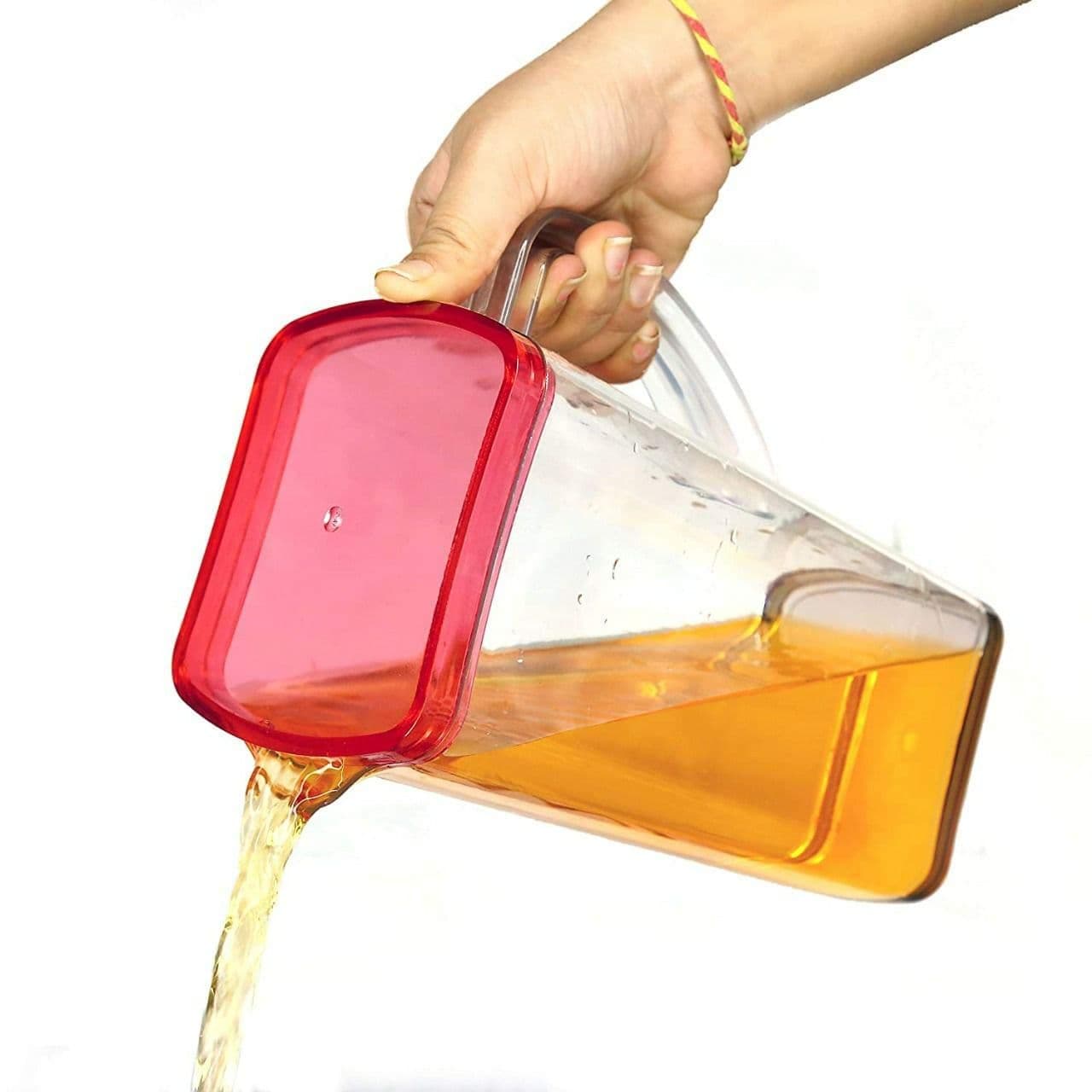 FOLIAM Multi Purpose Square Water Juice Jug with Plastic Lid Drinking Beverage JugGlass Water jug for Home use 2000 ml Transparent