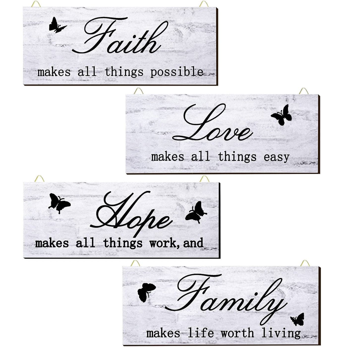 4 Pieces Faith Love Hope Family Wood Sign Farmhouse Wooden Family Sign with Quotes Faith Love Hope Family Home Sign Plaque Rustic Wooden Home Wall Sign for Front Porch Door Wall 10 x 4 Inch White