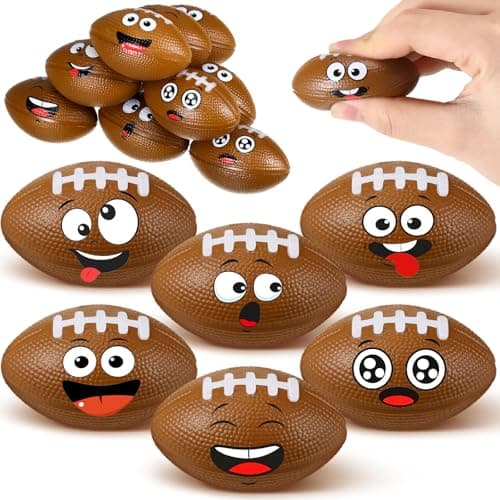 Arrowbash 12 Pcs Mini Face Stress Balls for Boys Girls Sport Funny Face Squeeze Foam Balls for Stress and Anxiety Relief for Party Favors Birthday Gift DecorationFootball