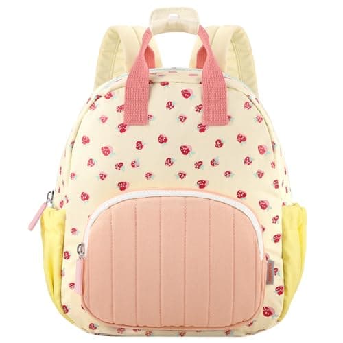 GAGAKU Toddler Backpack for Girls 24 Strawberry Cute Preschool Kindergarten Backpack with Name Tag Soft Cotton Small Bookbag for Daycare Lightweight Adjustable Straps with Chest Buckle