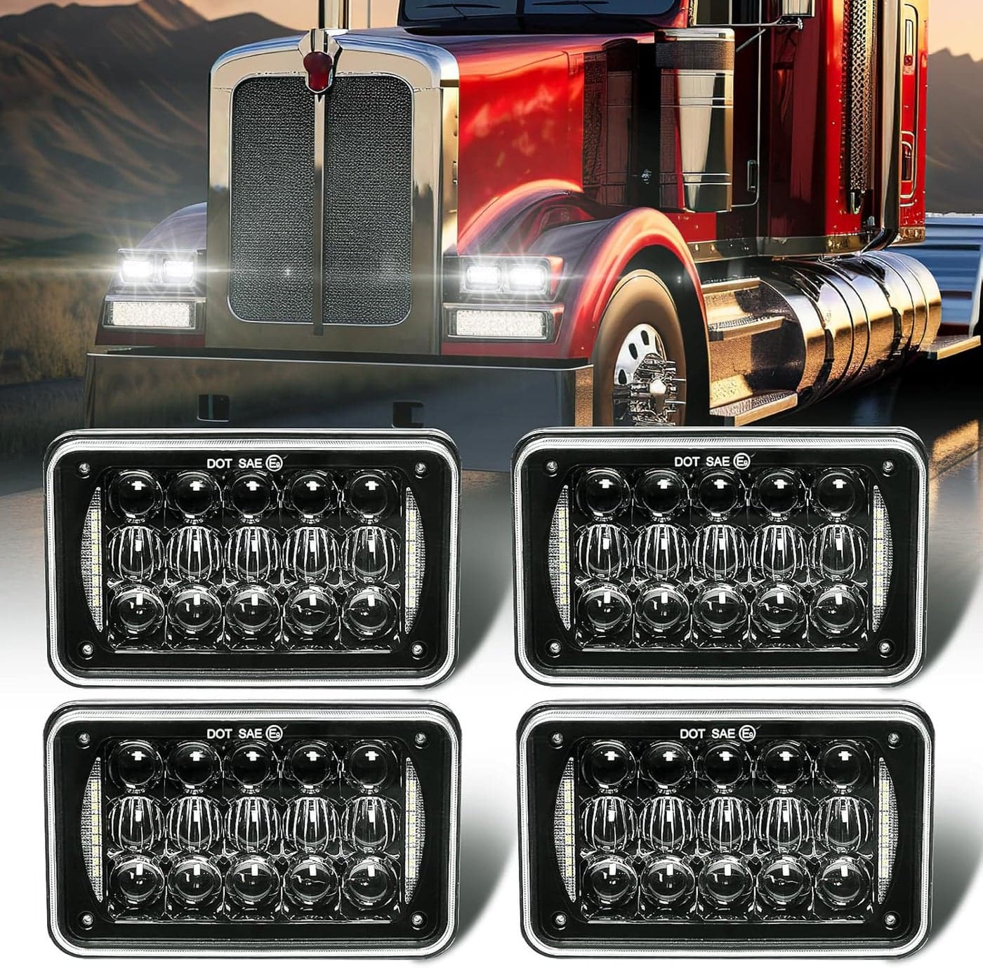 LX-LIGHT 60W 4x6 Inch LED Headlights with DRL