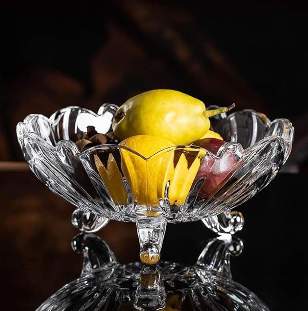 Luxansa Premium Crystal Glass Serving Fruit Bowl Vegetable Bowl Table Fruit Bowl DryFruit Bowl Desert Bowl Dining Table Designer Bowl Fruit Salad Bowl Pack of 1