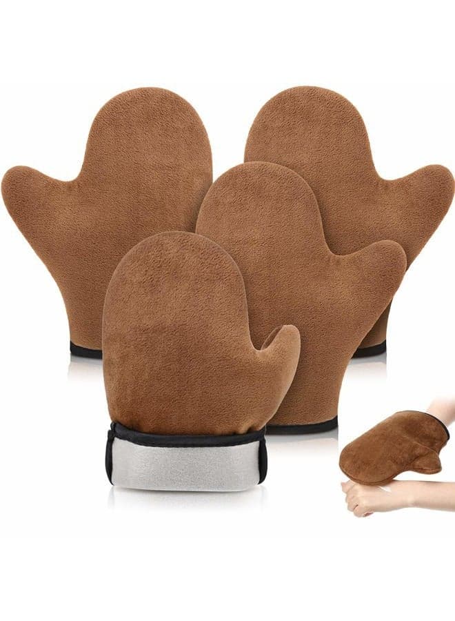 4 Packs Self Tanning Mitt Applicators Double Sided Sunless Tanning Mittens Reusable Applicator Mittens Tanner Gloves with Thumb(Brown)