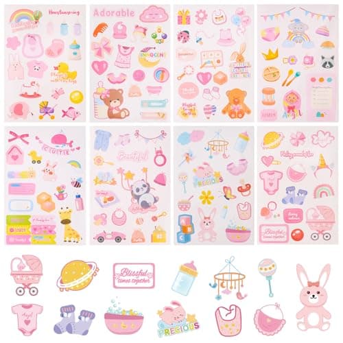 8 Sheets Baby Girl Scrapbook Stickers Adorable Newborn Toddler Stickers Pregnancy Planner Decors Baby Shower Decal for Scrapbooking Planning Babies Book Paper Supplies